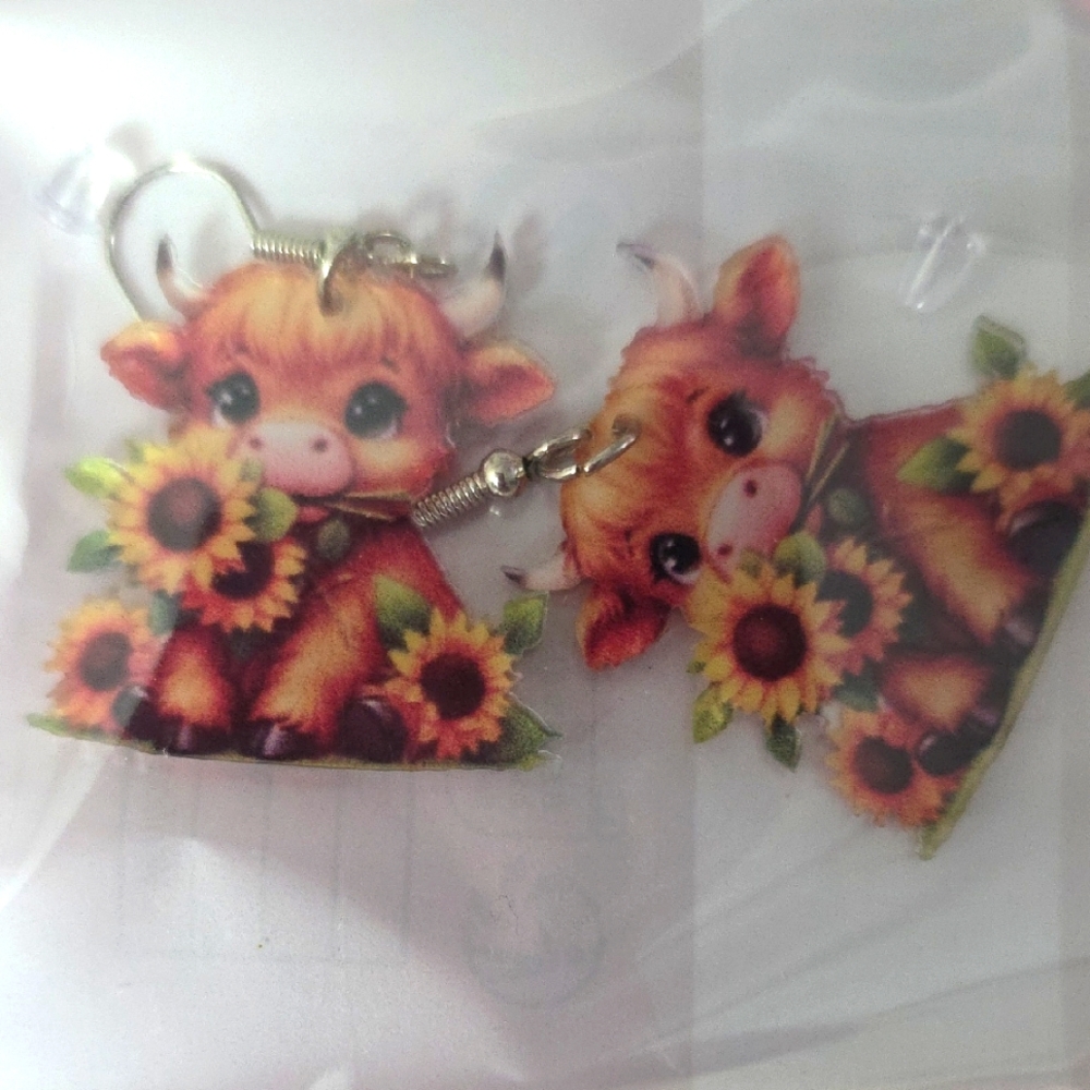 Sunflower Cow Earrings